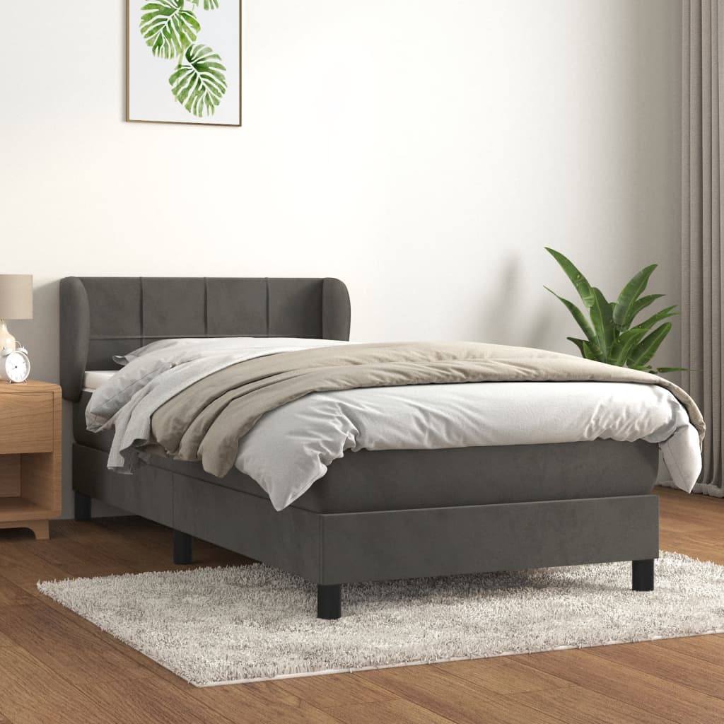 Boxspring met matras fluweel donkergrijs 90x190 cm is nu te koop bij PeponiXL, paradijselijk wonen!
