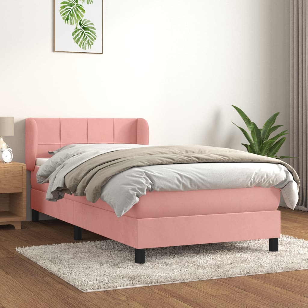 Boxspring met matras fluweel roze 90x200 cm is nu te koop bij PeponiXL, paradijselijk wonen!