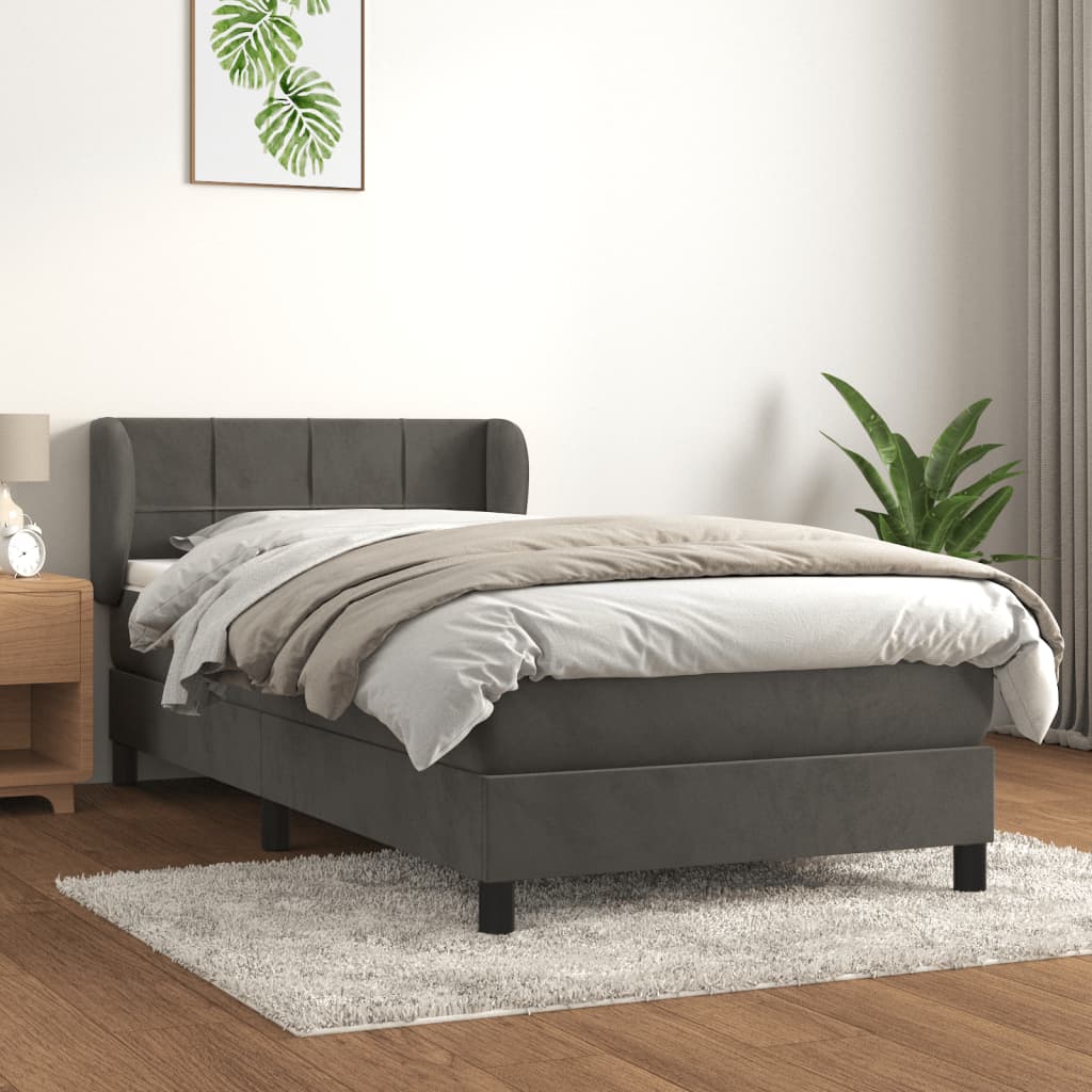 Boxspring met matras fluweel donkergrijs 100x200 cm is nu te koop bij PeponiXL, paradijselijk wonen!