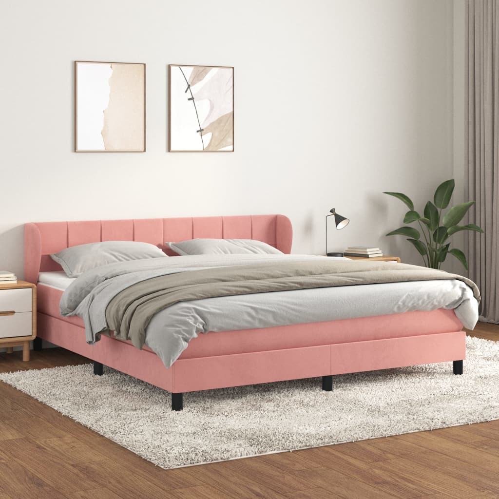 Boxspring met matras fluweel roze 180x200 cm is nu te koop bij PeponiXL, paradijselijk wonen!