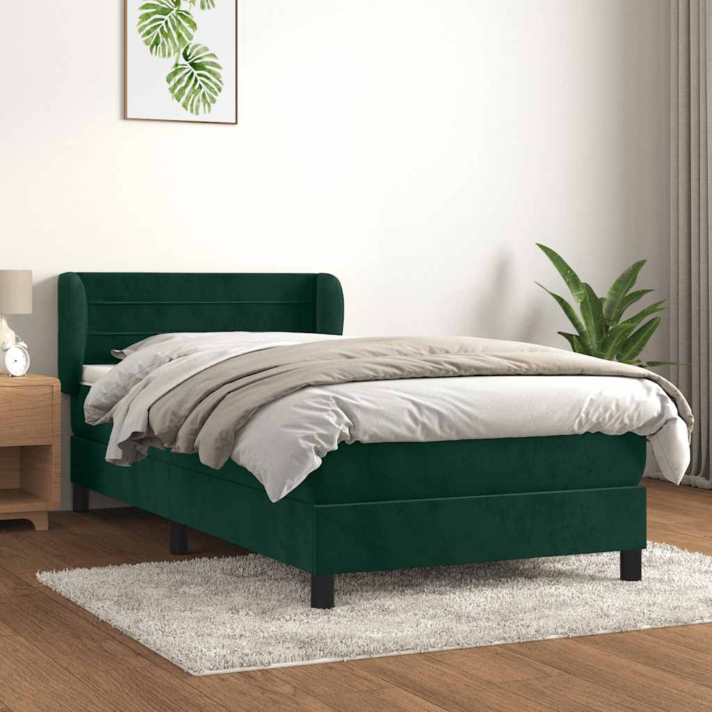 Boxspring met matras fluweel donkergroen 90x200 cm is nu te koop bij PeponiXL, paradijselijk wonen!