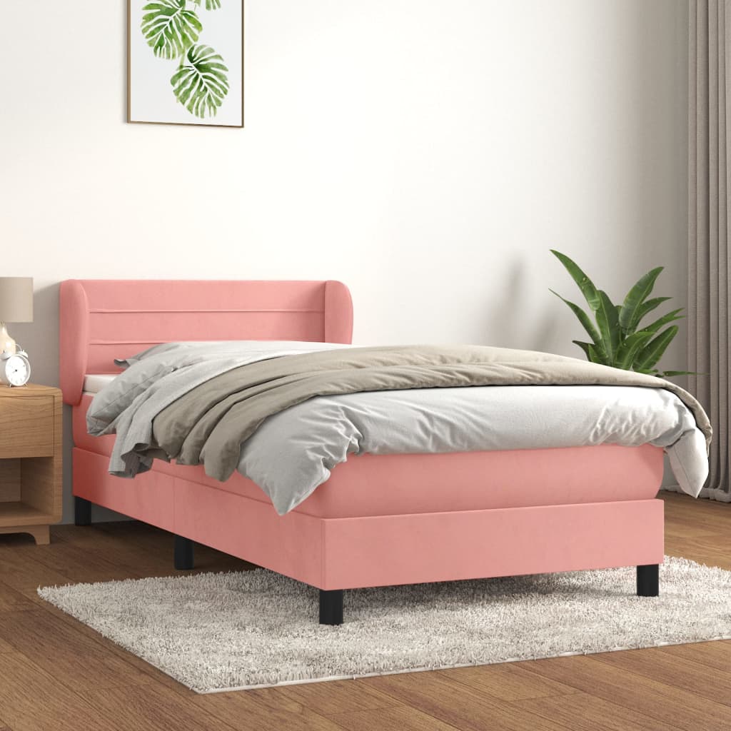 Boxspring met matras fluweel roze 90x200 cm is nu te koop bij PeponiXL, paradijselijk wonen!