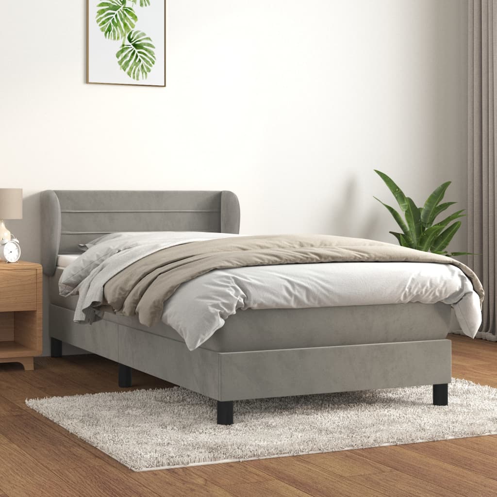 Boxspring met matras fluweel lichtgrijs 100x200 cm is nu te koop bij PeponiXL, paradijselijk wonen!