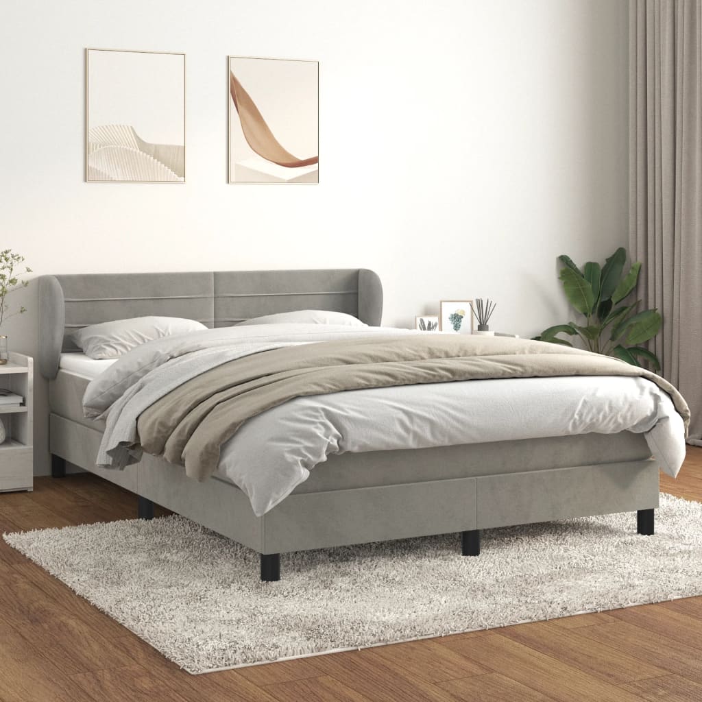 Boxspring met matras fluweel lichtgrijs 140x200 cm is nu te koop bij PeponiXL, paradijselijk wonen!