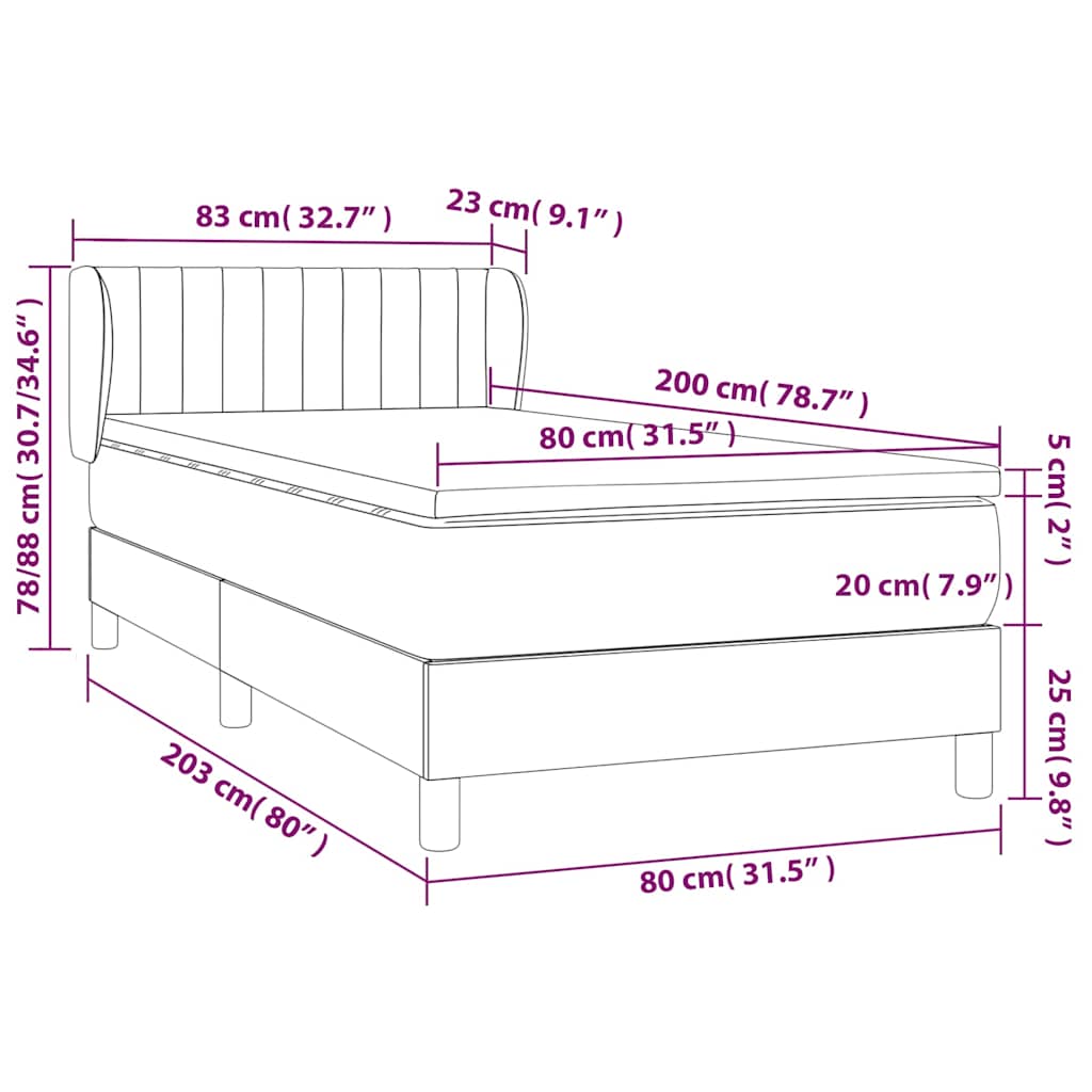 Boxspring met matras fluweel zwart 80x200 cm is nu te koop bij PeponiXL, paradijselijk wonen!