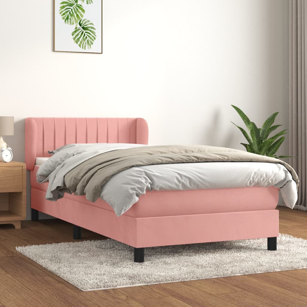 Boxspring met matras fluweel roze 90x190 cm is nu te koop bij PeponiXL, paradijselijk wonen!