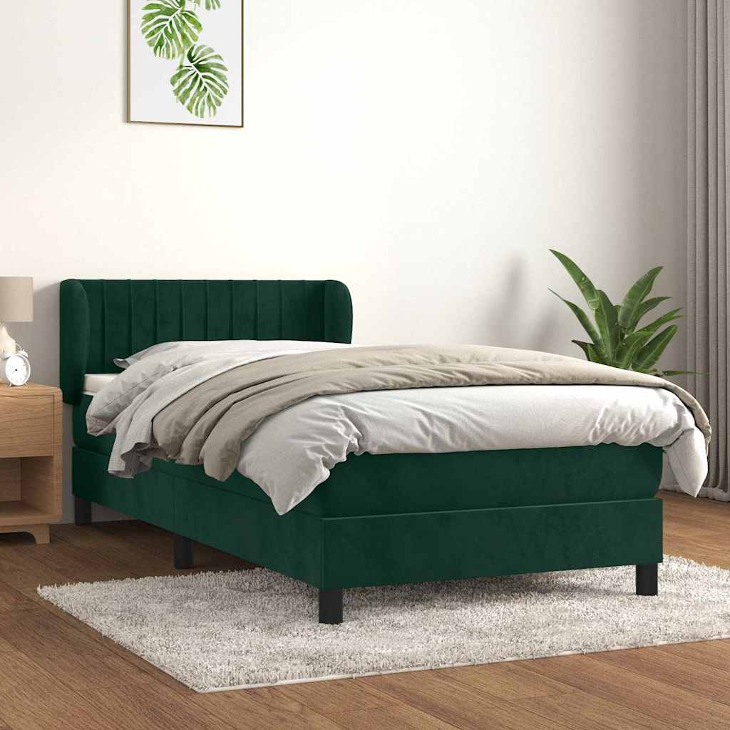 Boxspring met matras fluweel donkergroen 90x200 cm is nu te koop bij PeponiXL, paradijselijk wonen!