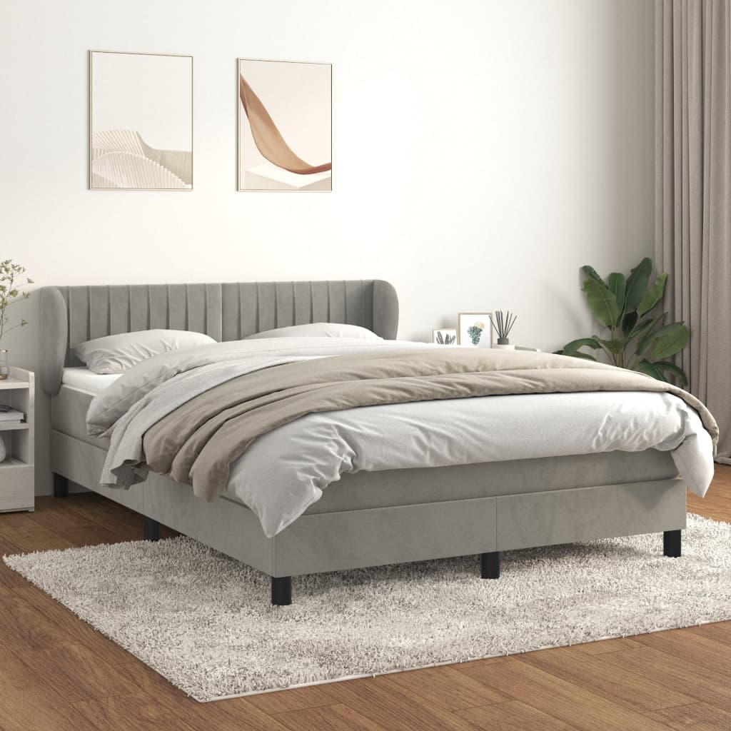 Boxspring met matras fluweel lichtgrijs 140x190 cm is nu te koop bij PeponiXL, paradijselijk wonen!