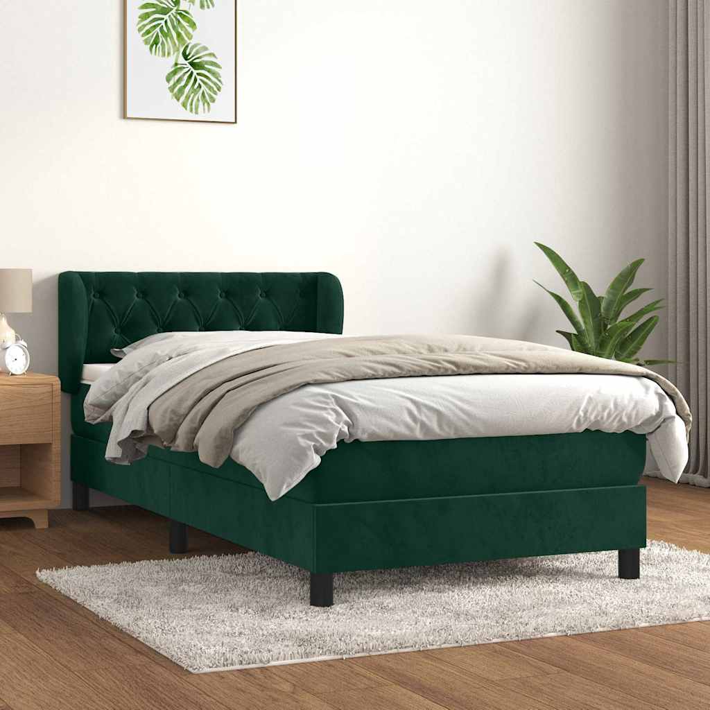 Boxspring met matras fluweel donkergroen 100x200 cm is nu te koop bij PeponiXL, paradijselijk wonen!