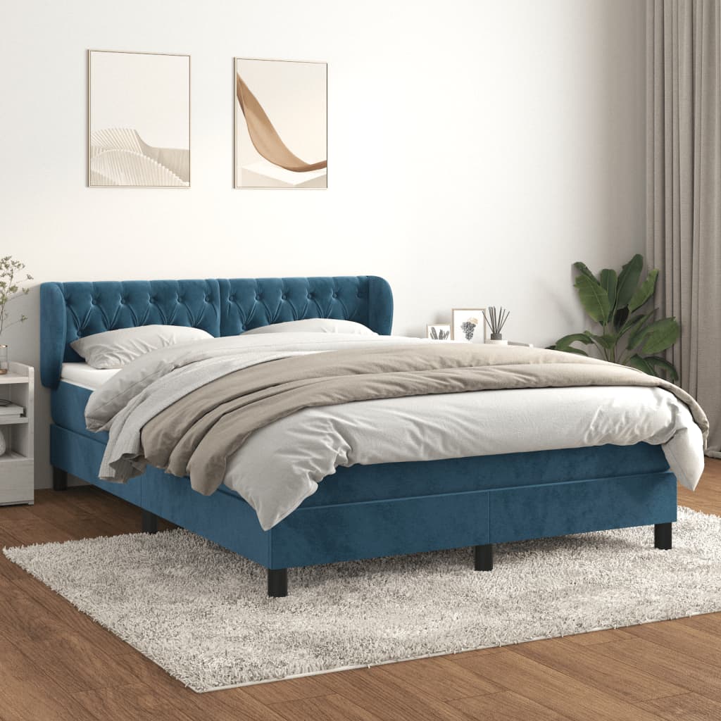 Boxspring met matras fluweel donkerblauw 140x190 cm is nu te koop bij PeponiXL, paradijselijk wonen!