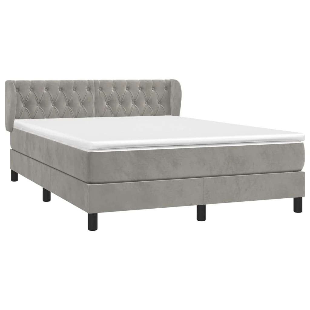 Boxspring met matras fluweel lichtgrijs 140x200 cm is nu te koop bij PeponiXL, paradijselijk wonen!