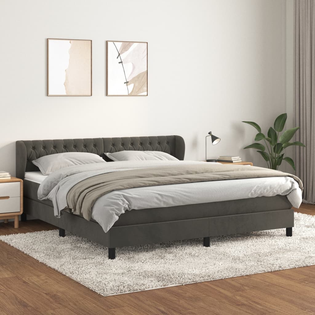 Boxspring met matras fluweel donkergrijs 160x200 cm is nu te koop bij PeponiXL, paradijselijk wonen!