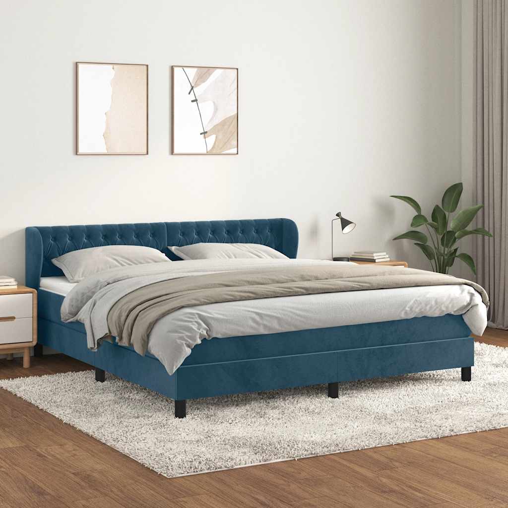 Boxspring met matras fluweel donkerblauw 160x200 cm is nu te koop bij PeponiXL, paradijselijk wonen!