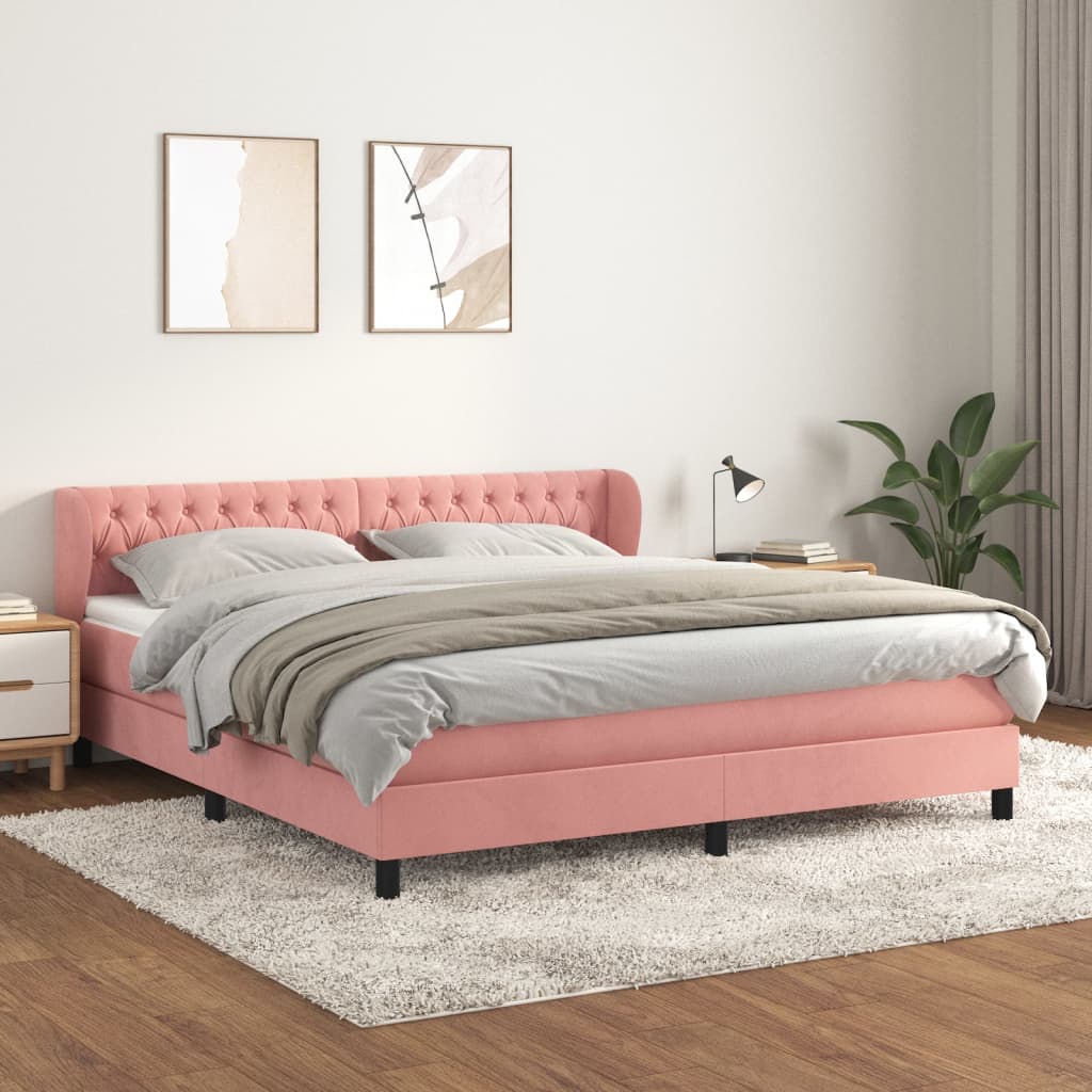 Boxspring met matras fluweel roze 160x200 cm is nu te koop bij PeponiXL, paradijselijk wonen!