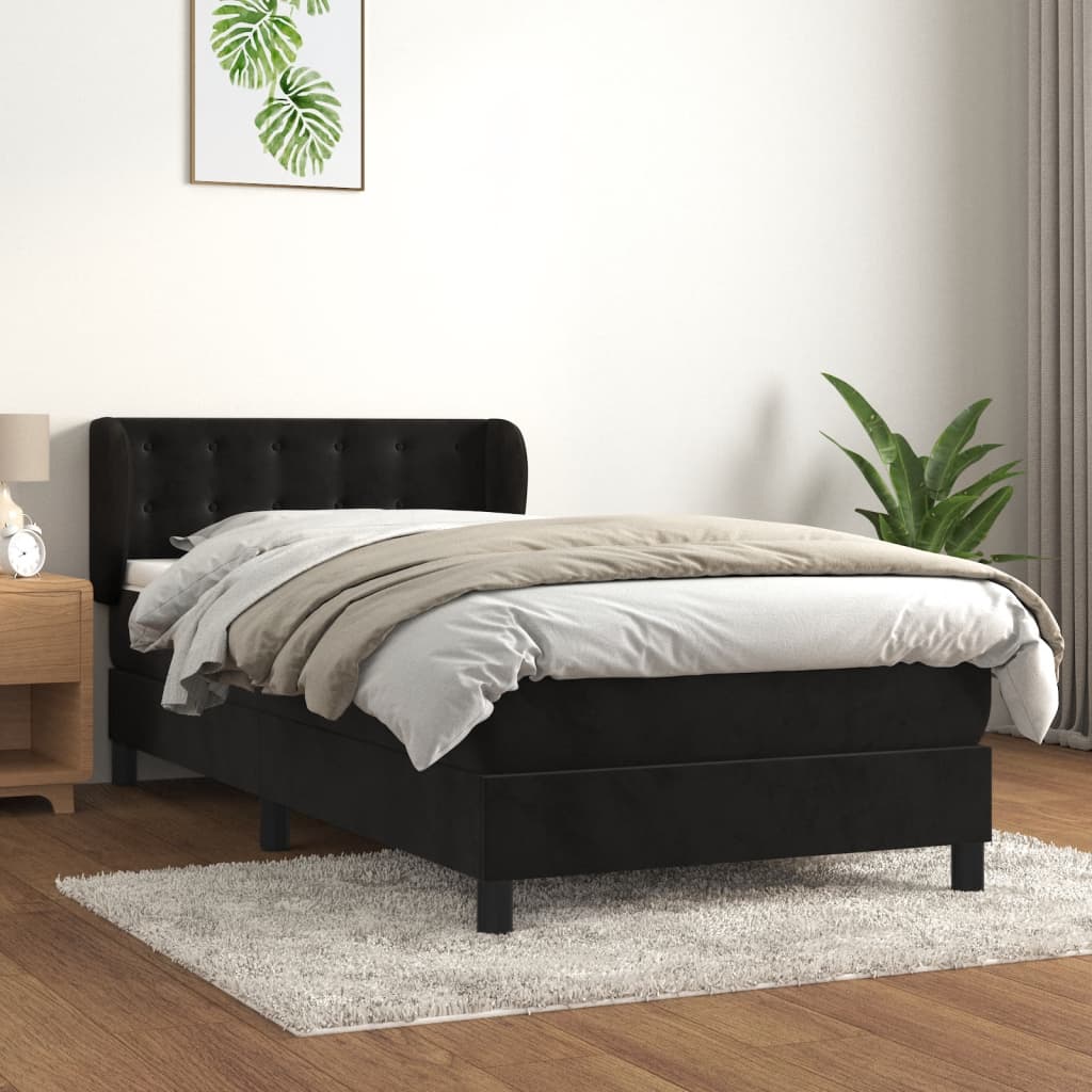 Boxspring met matras fluweel zwart 80x200 cm is nu te koop bij PeponiXL, paradijselijk wonen!