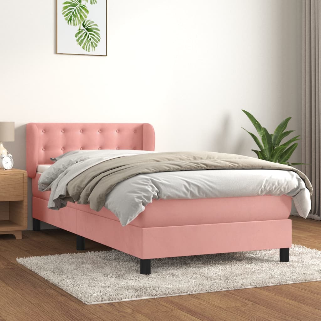 Boxspring met matras fluweel roze 80x200 cm is nu te koop bij PeponiXL, paradijselijk wonen!