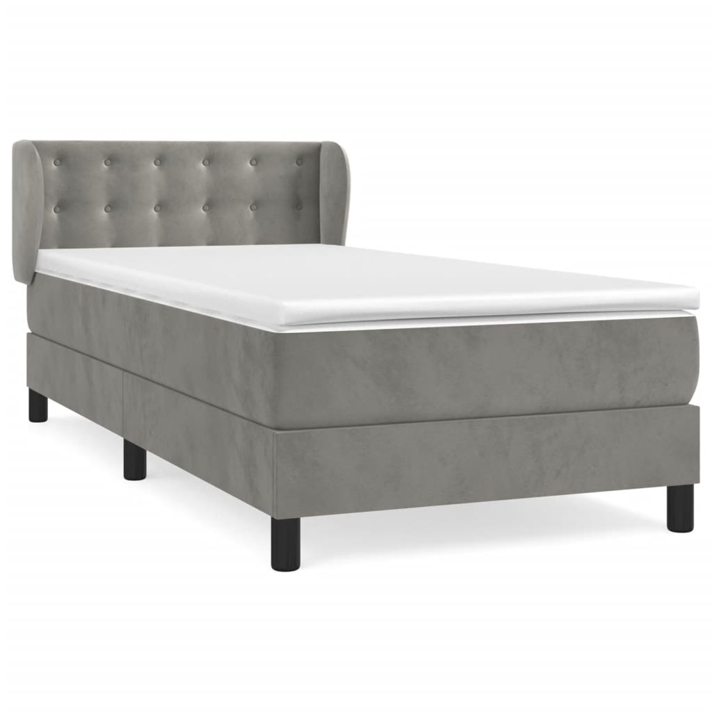 Boxspring met matras fluweel lichtgrijs 90x190 cm is nu te koop bij PeponiXL, paradijselijk wonen!