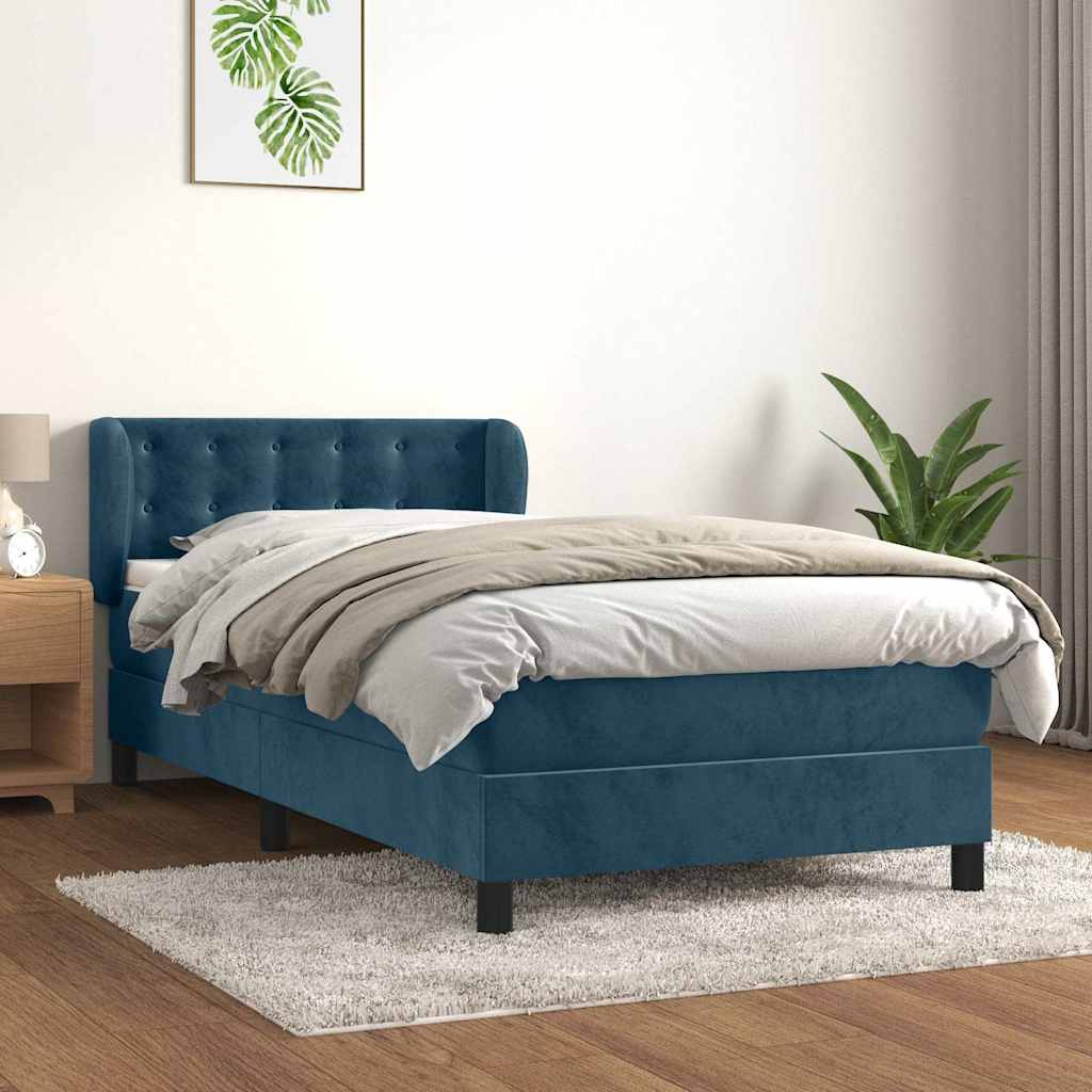 Boxspring met matras fluweel donkerblauw 90x190 cm is nu te koop bij PeponiXL, paradijselijk wonen!