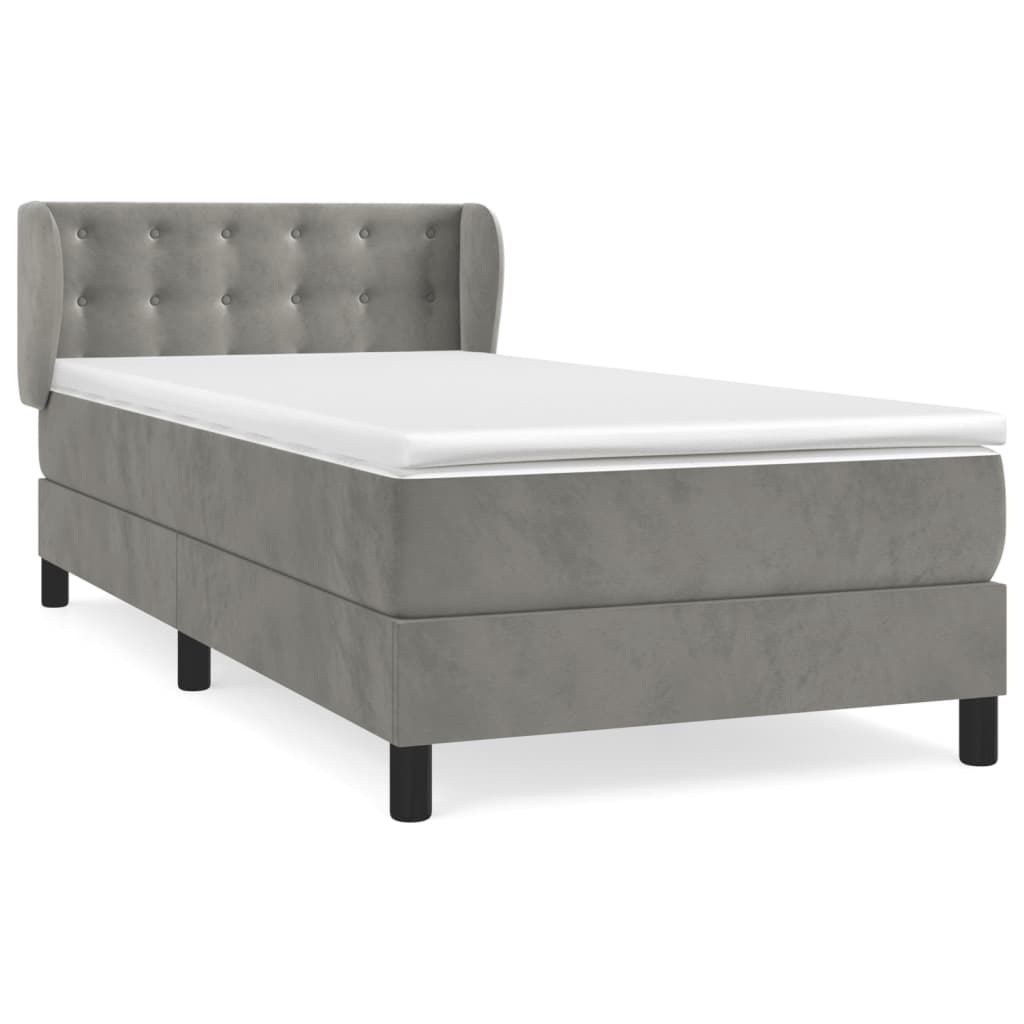 Boxspring met matras fluweel lichtgrijs 90x200 cm is nu te koop bij PeponiXL, paradijselijk wonen!
