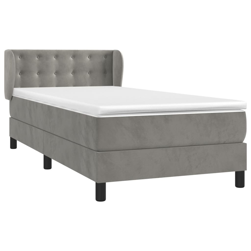 Boxspring met matras fluweel lichtgrijs 90x200 cm is nu te koop bij PeponiXL, paradijselijk wonen!