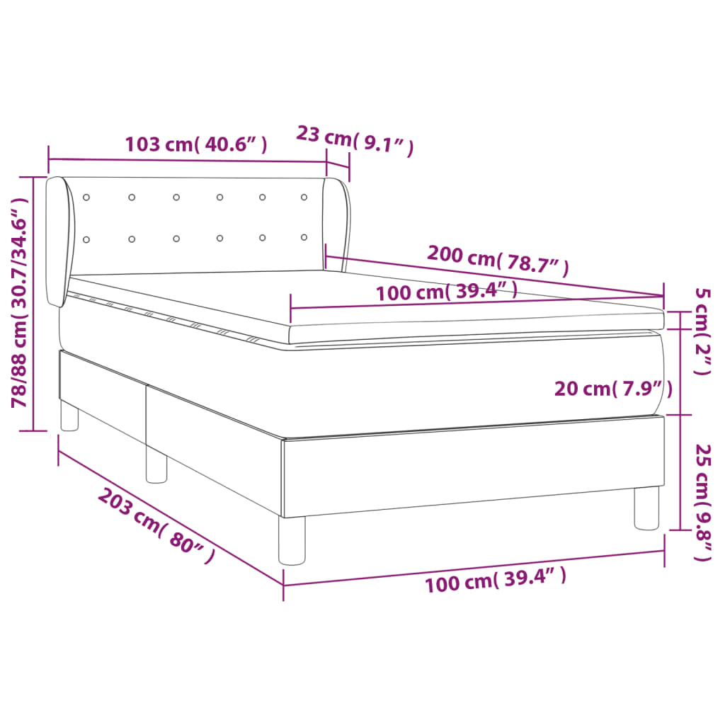 Boxspring met matras fluweel donkergrijs 100x200 cm is nu te koop bij PeponiXL, paradijselijk wonen!