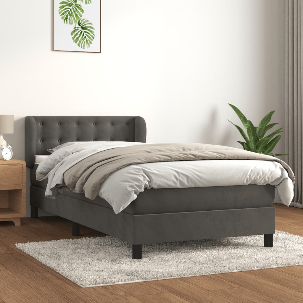 Boxspring met matras fluweel donkergrijs 100x200 cm is nu te koop bij PeponiXL, paradijselijk wonen!