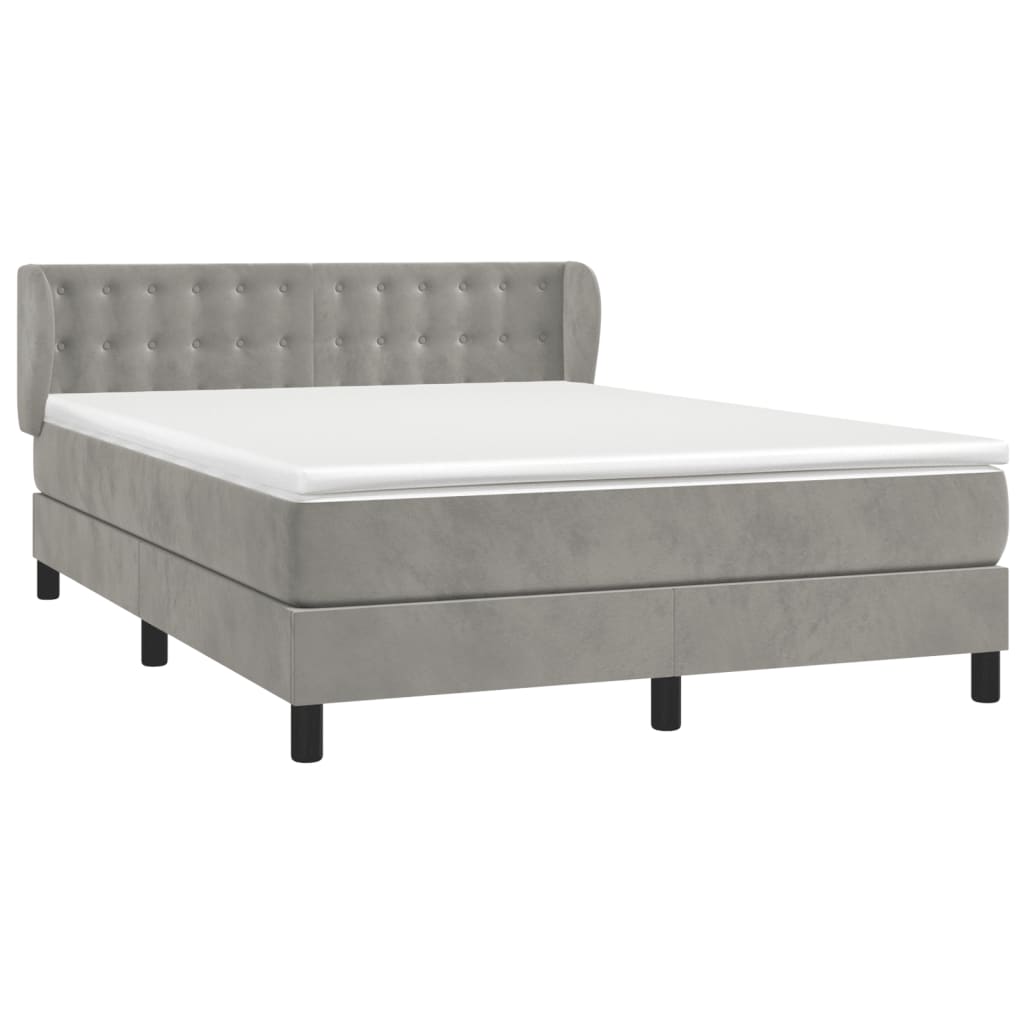 Boxspring met matras fluweel lichtgrijs 140x190 cm is nu te koop bij PeponiXL, paradijselijk wonen!