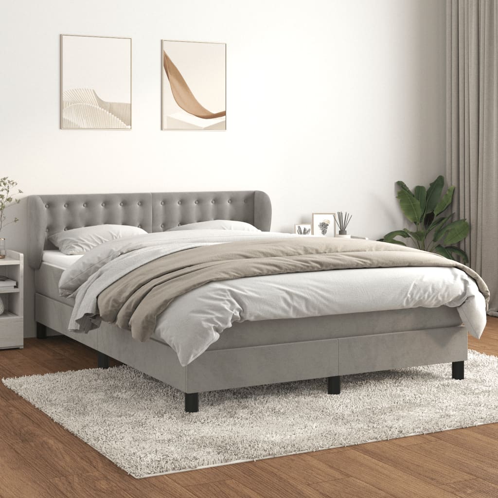 Boxspring met matras fluweel lichtgrijs 140x190 cm is nu te koop bij PeponiXL, paradijselijk wonen!