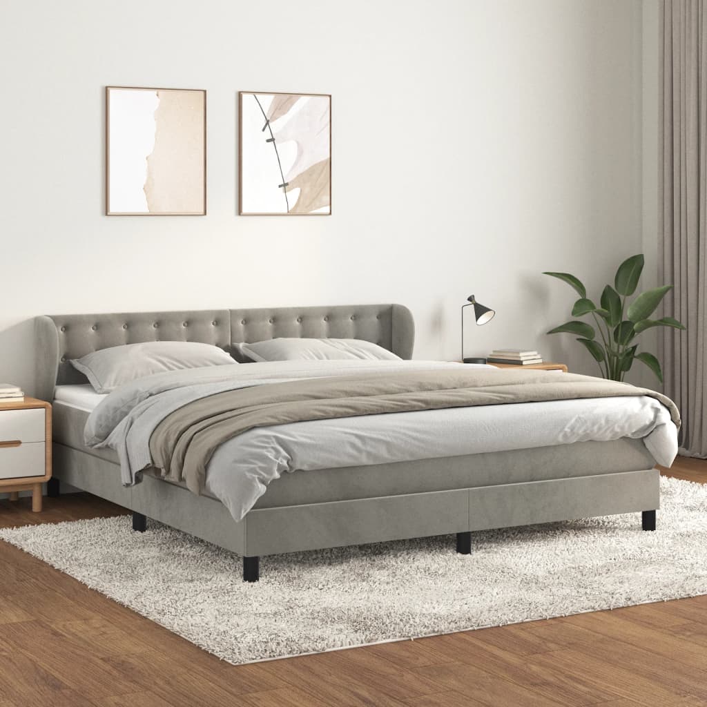 Boxspring met matras fluweel lichtgrijs 160x200 cm is nu te koop bij PeponiXL, paradijselijk wonen!