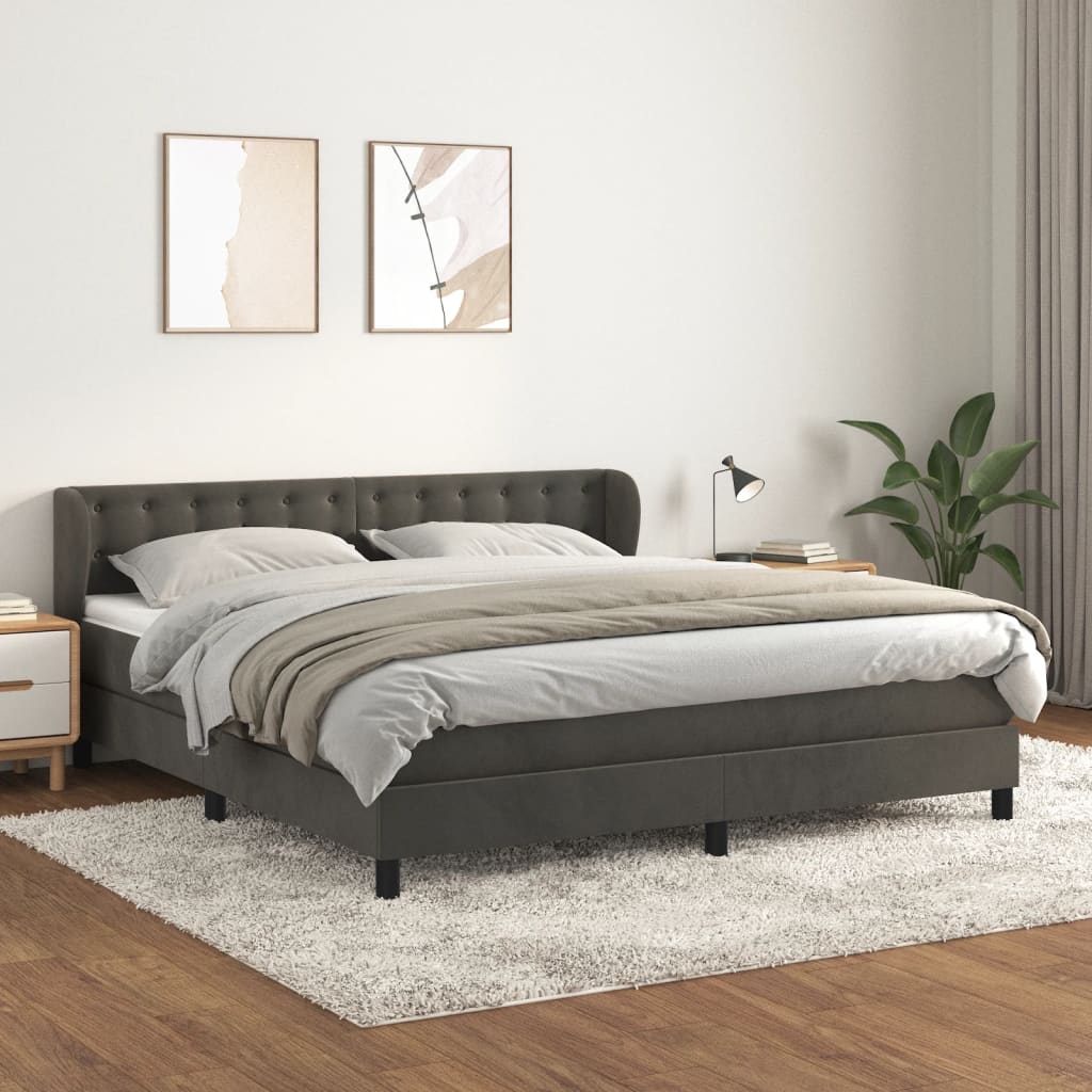 Boxspring met matras fluweel donkergrijs 180x200 cm is nu te koop bij PeponiXL, paradijselijk wonen!