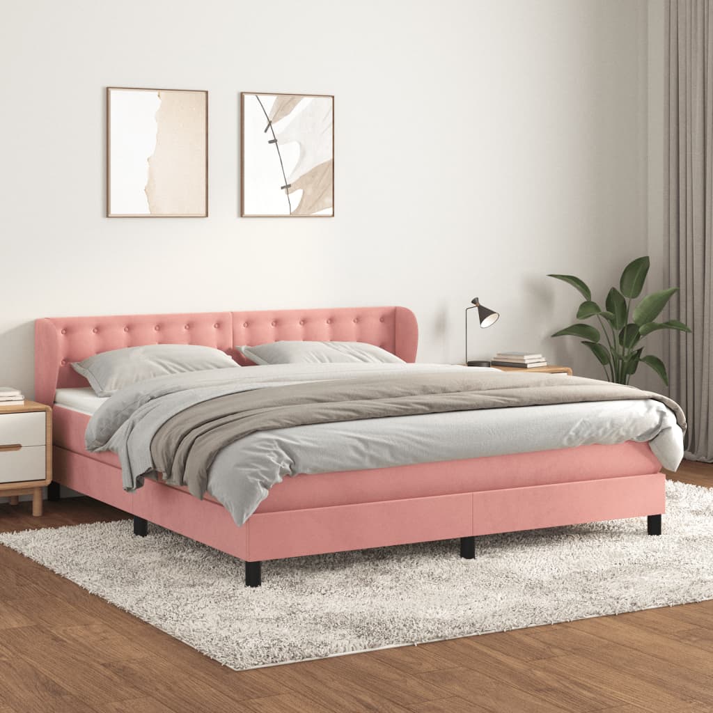 Boxspring met matras fluweel roze 180x200 cm is nu te koop bij PeponiXL, paradijselijk wonen!