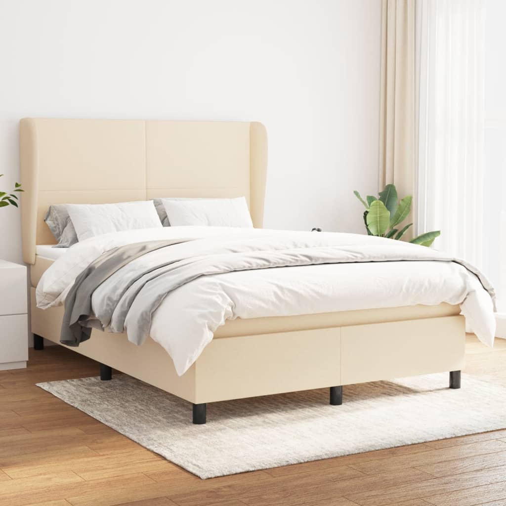 Boxspring met matras stof crèmekleurig 140x200 cm is nu te koop bij PeponiXL, paradijselijk wonen!