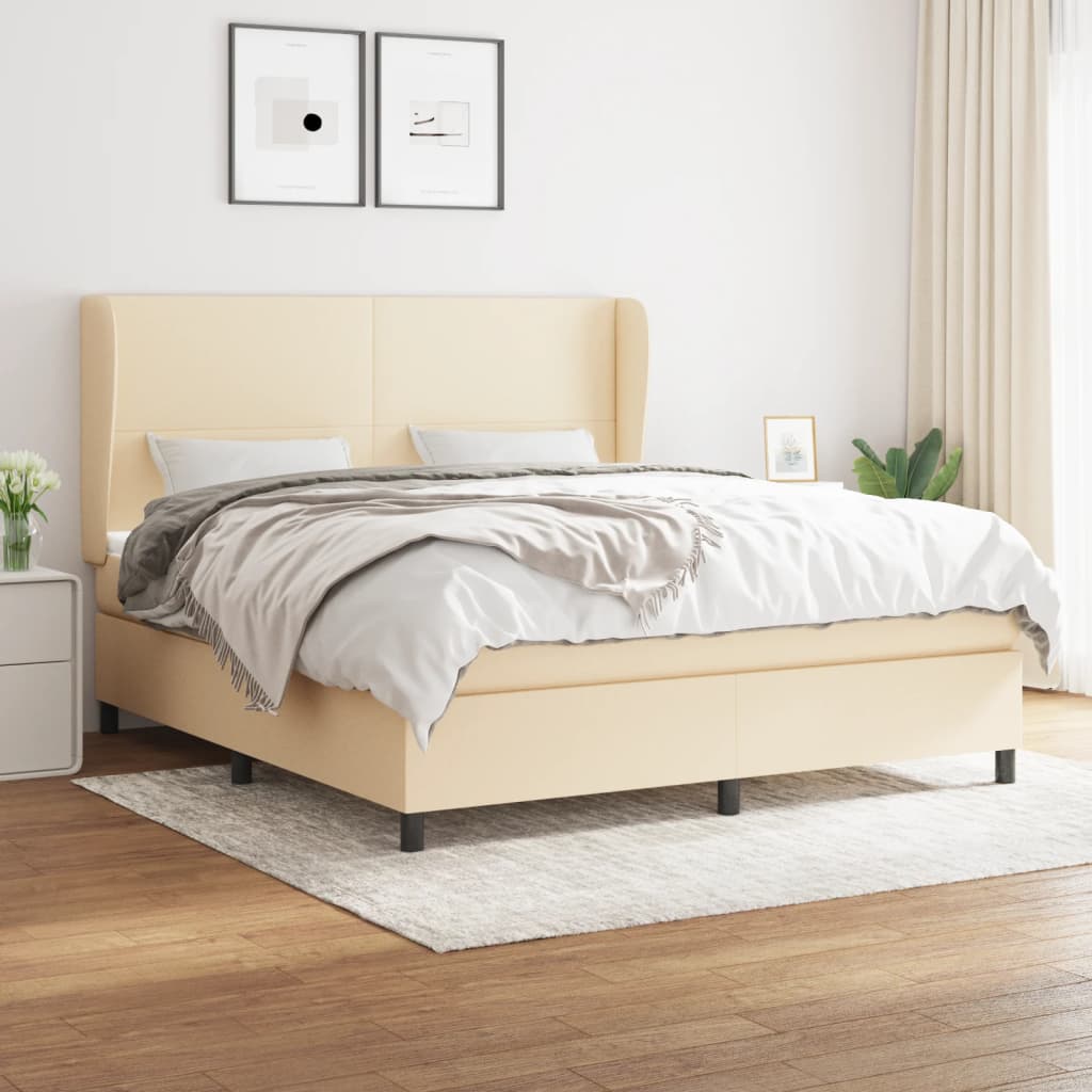 Boxspring met matras stof crèmekleurig 180x200 cm is nu te koop bij PeponiXL, paradijselijk wonen!