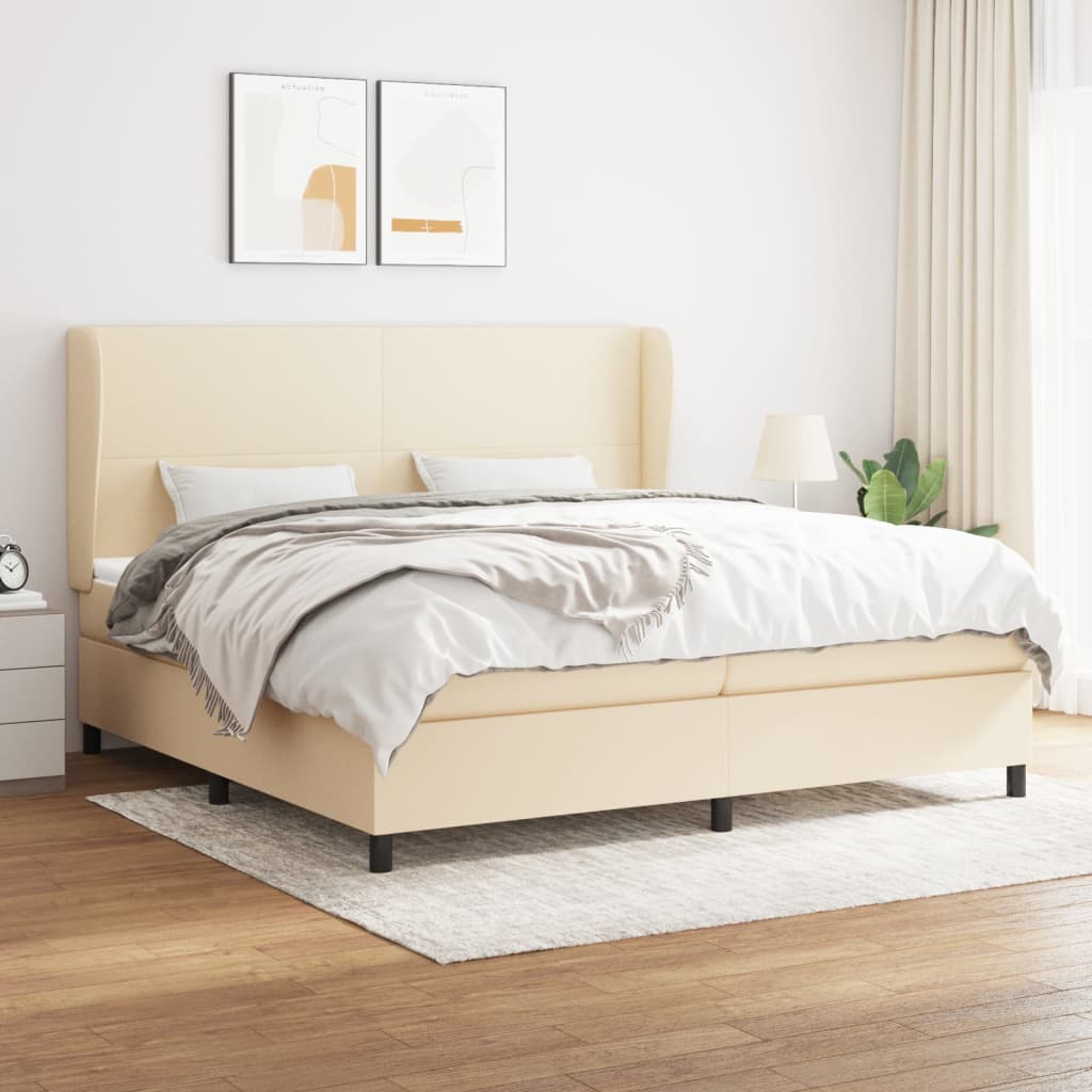 Boxspring met matras stof crèmekleurig 200x200 cm is nu te koop bij PeponiXL, paradijselijk wonen!