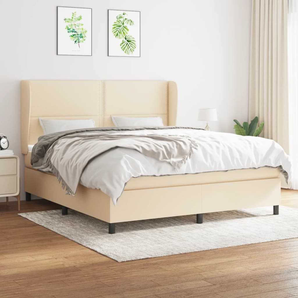 Boxspring met matras stof crèmekleurig 180x200 cm is nu te koop bij PeponiXL, paradijselijk wonen!