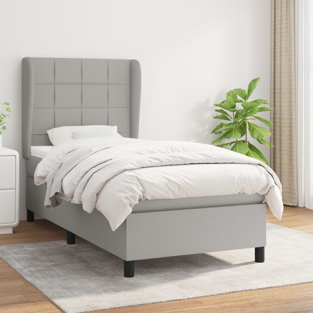 Boxspring met matras stof lichtgrijs 90x190 cm is nu te koop bij PeponiXL, paradijselijk wonen!
