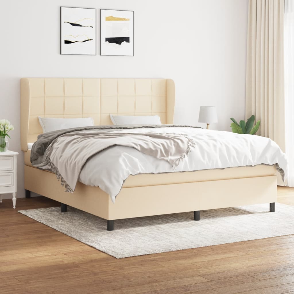 Boxspring met matras stof crèmekleurig 160x200 cm is nu te koop bij PeponiXL, paradijselijk wonen!