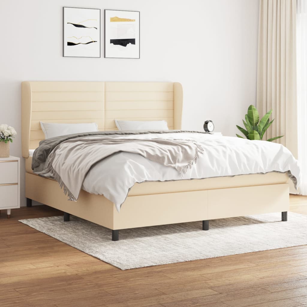 Boxspring met matras stof crèmekleurig 160x200 cm is nu te koop bij PeponiXL, paradijselijk wonen!