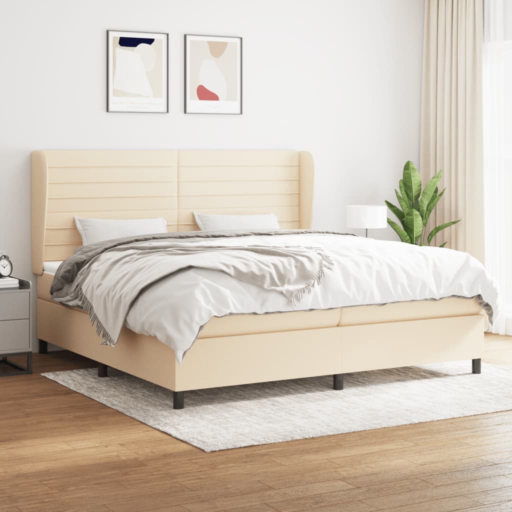 Boxspring met matras stof crèmekleurig 200x200 cm is nu te koop bij PeponiXL, paradijselijk wonen!