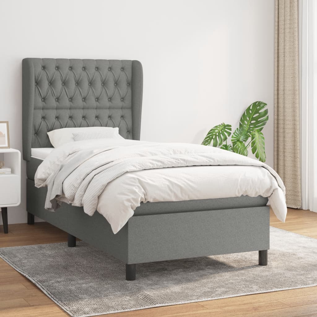 Boxspring met matras stof donkergrijs 100x200 cm is nu te koop bij PeponiXL, paradijselijk wonen!
