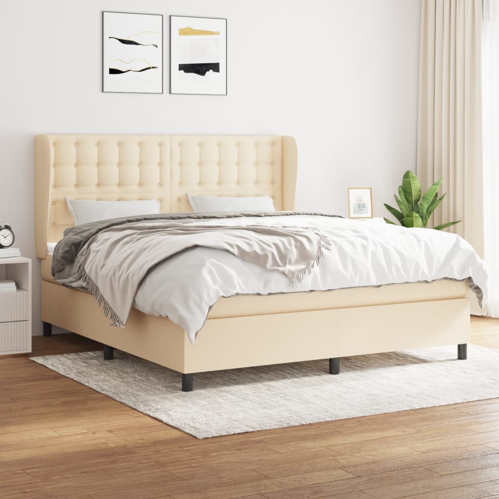Boxspring met matras stof crèmekleurig 160x200 cm is nu te koop bij PeponiXL, paradijselijk wonen!