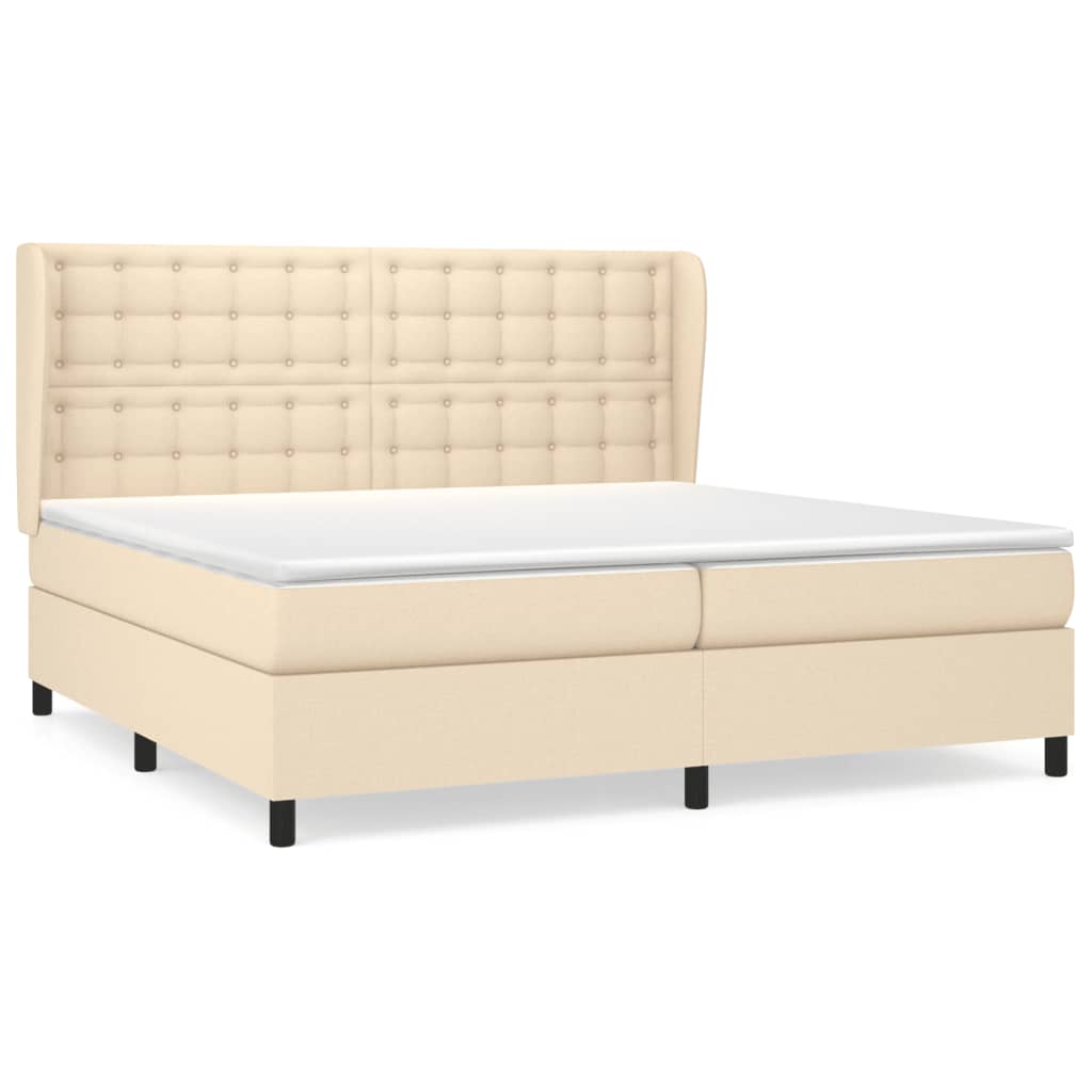 Boxspring met matras stof crèmekleurig 200x200 cm is nu te koop bij PeponiXL, paradijselijk wonen!