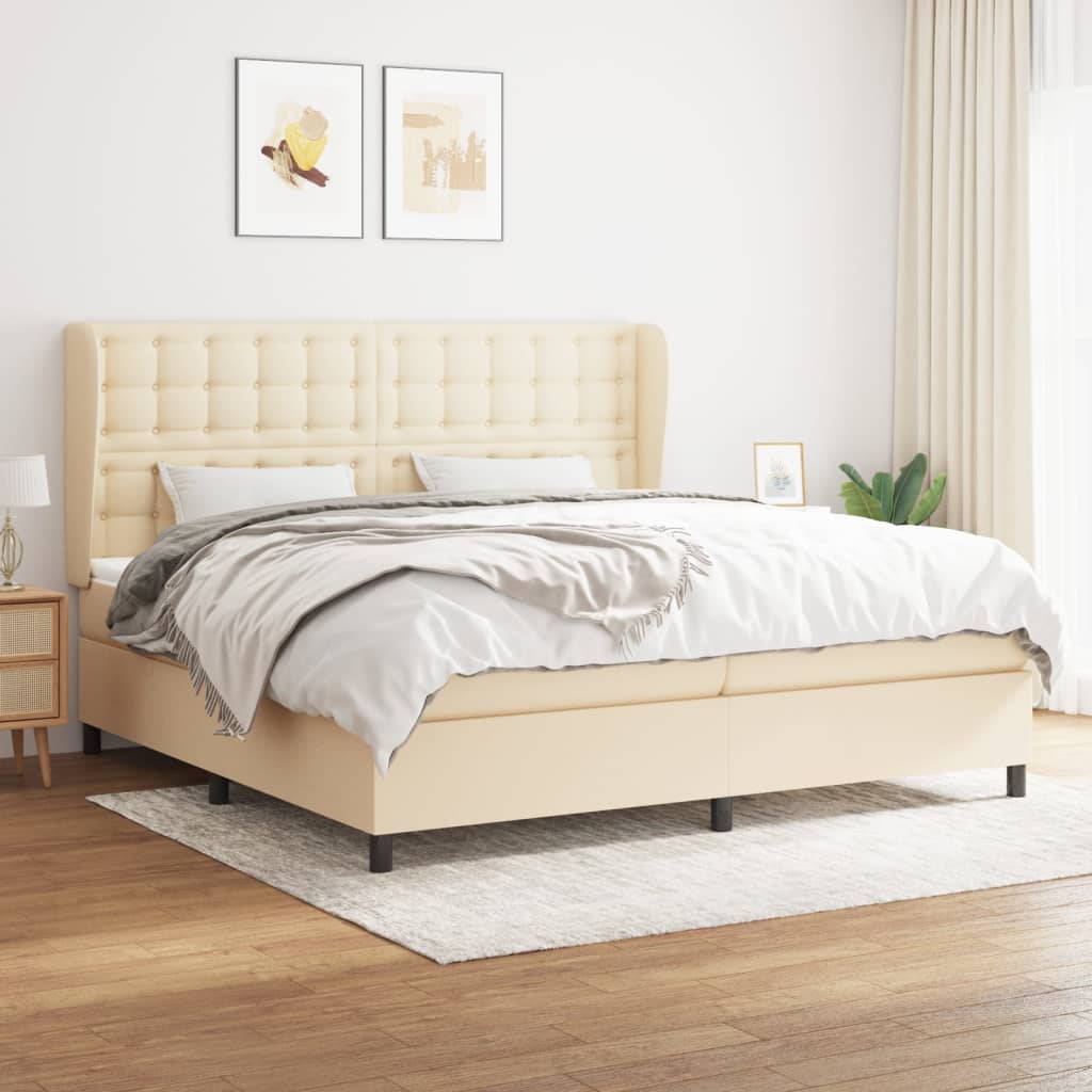 Boxspring met matras stof crèmekleurig 200x200 cm is nu te koop bij PeponiXL, paradijselijk wonen!