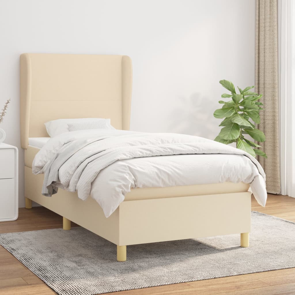 Boxspring met matras stof crèmekleurig 100x200 cm is nu te koop bij PeponiXL, paradijselijk wonen!