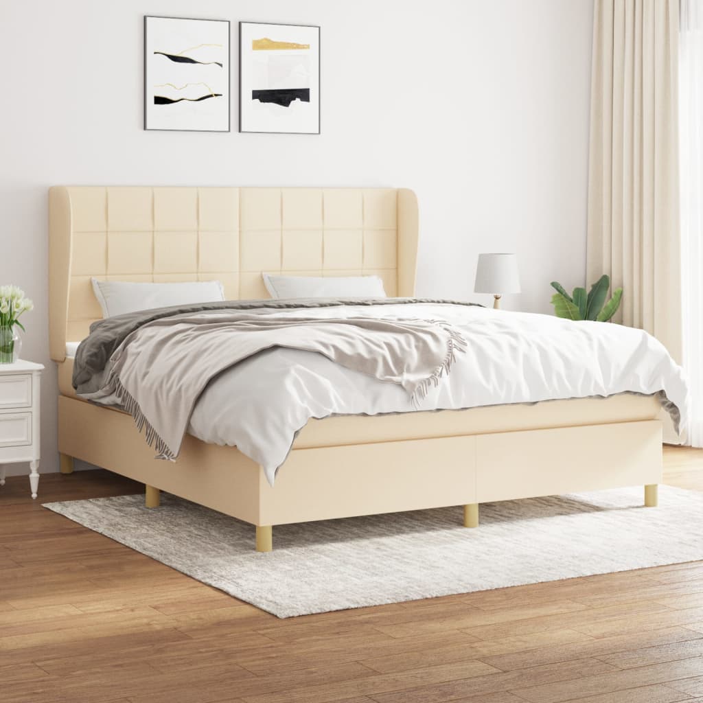 Boxspring met matras stof crèmekleurig 160x200 cm is nu te koop bij PeponiXL, paradijselijk wonen!