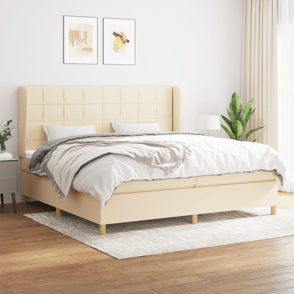 Boxspring met matras stof crèmekleurig 200x200 cm is nu te koop bij PeponiXL, paradijselijk wonen!