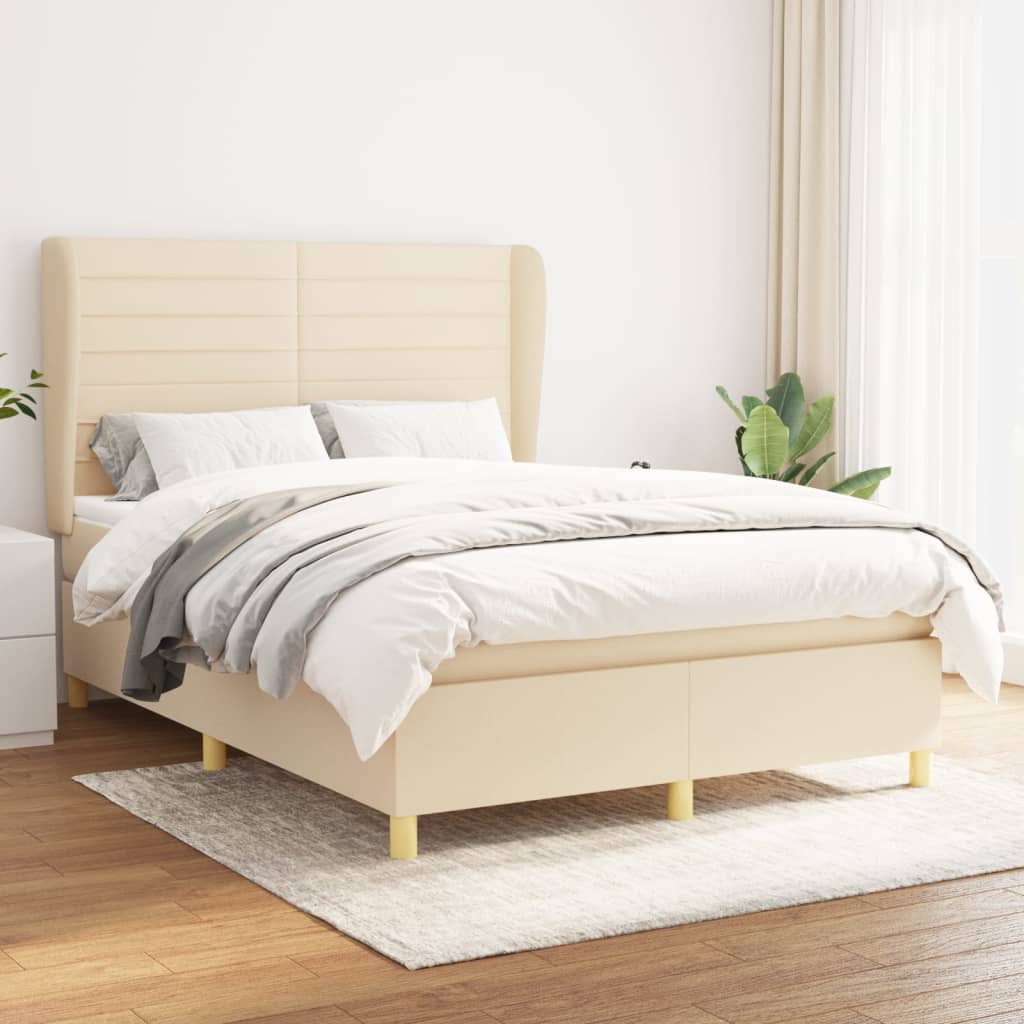 Boxspring met matras stof crèmekleurig 140x190 cm is nu te koop bij PeponiXL, paradijselijk wonen!