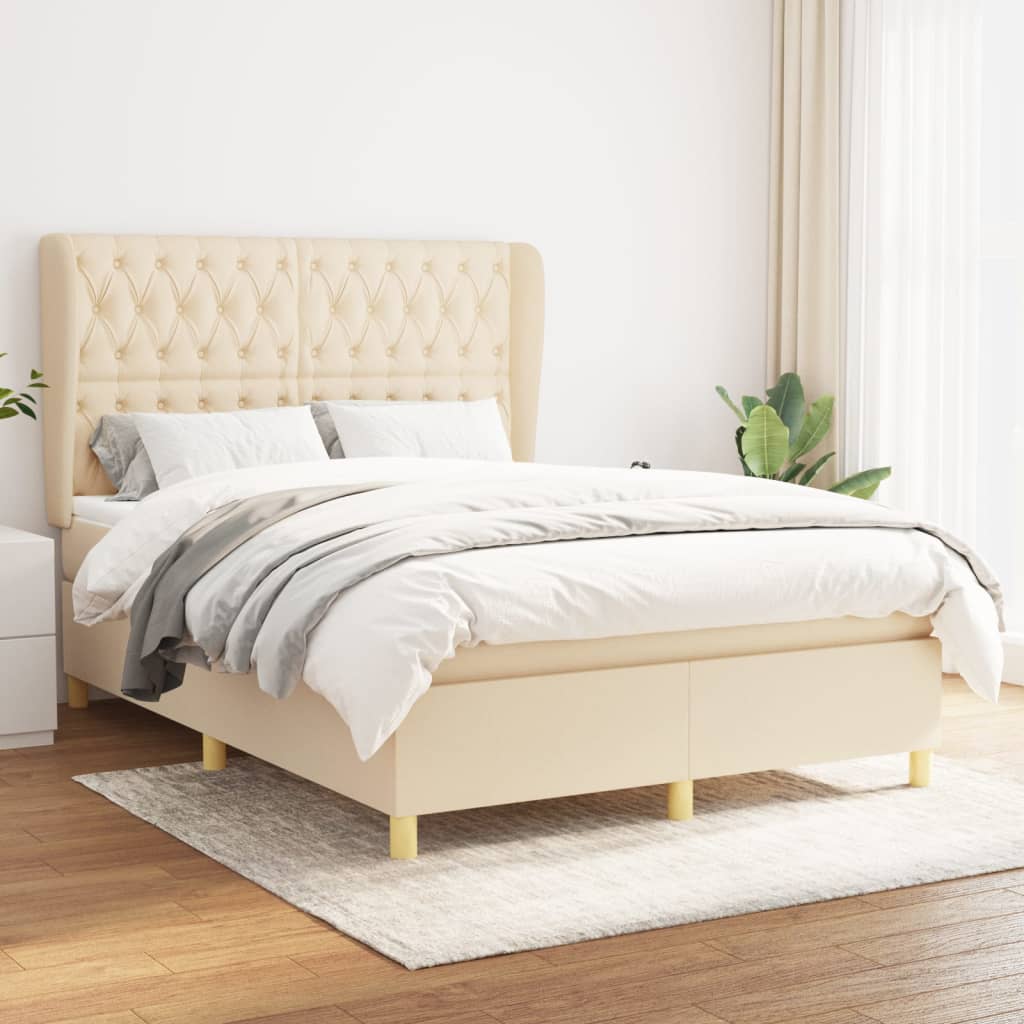 Boxspring met matras stof crèmekleurig 140x190 cm is nu te koop bij PeponiXL, paradijselijk wonen!