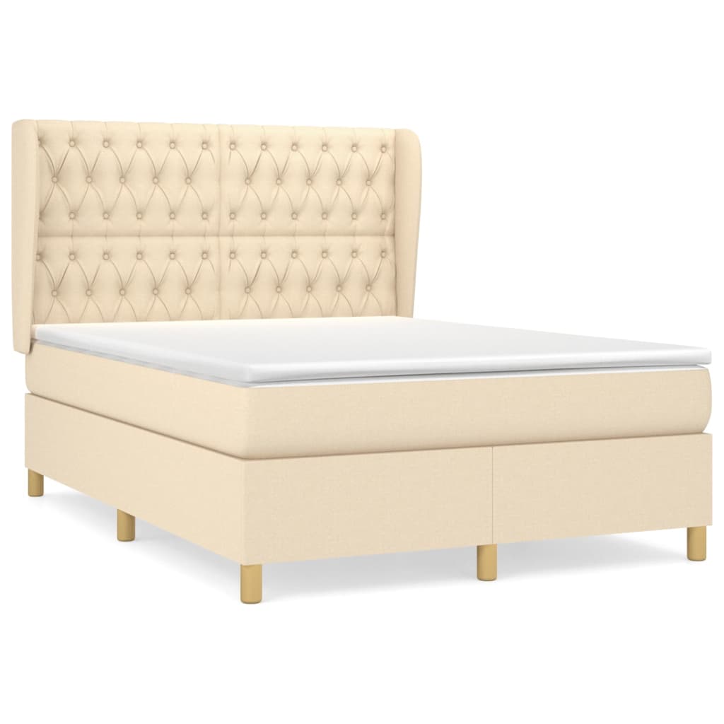 Boxspring met matras stof crèmekleurig 140x200 cm is nu te koop bij PeponiXL, paradijselijk wonen!
