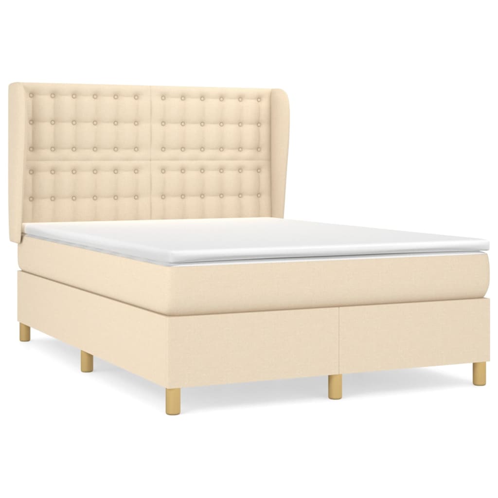 Boxspring met matras stof crèmekleurig 140x200 cm is nu te koop bij PeponiXL, paradijselijk wonen!